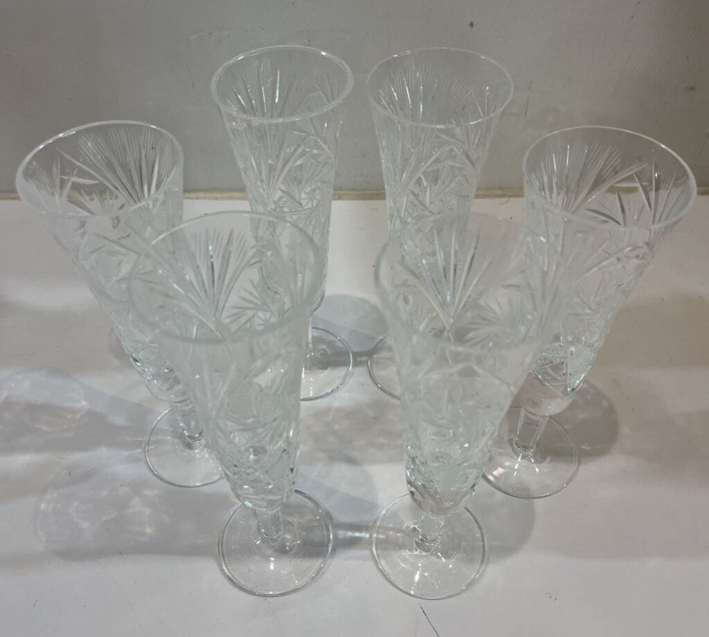 6pc Set Cut Crystal Small Champagne Flutes Glasses ACCESSORIES 2.25Wx7H