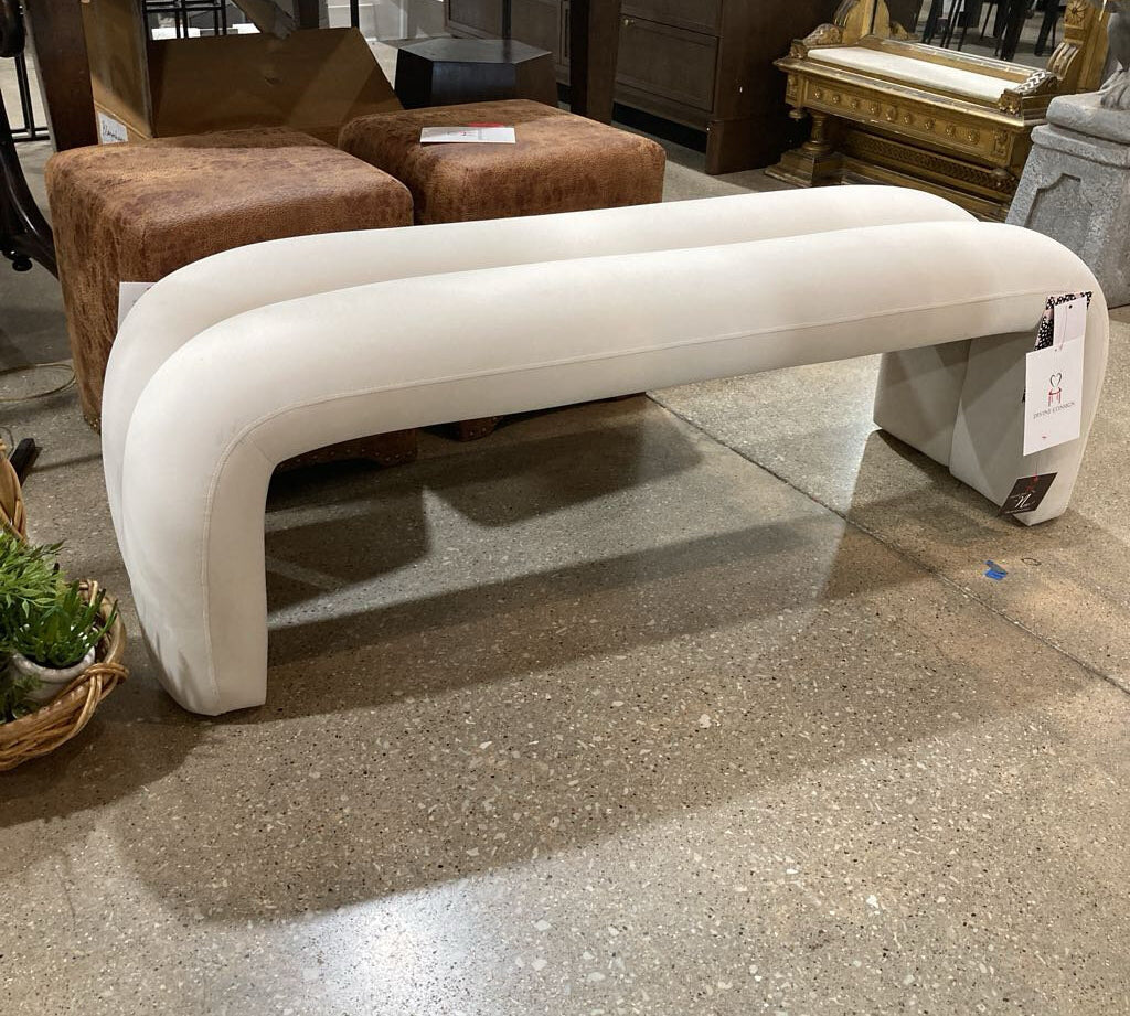 TOV Leigh Channeled Velvet BENCH Cream 56Wx17Dx18.7H