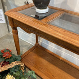 Golden Oak w/ Glass Insert Top CONSOLE TABLE 52Wx17Dx26H