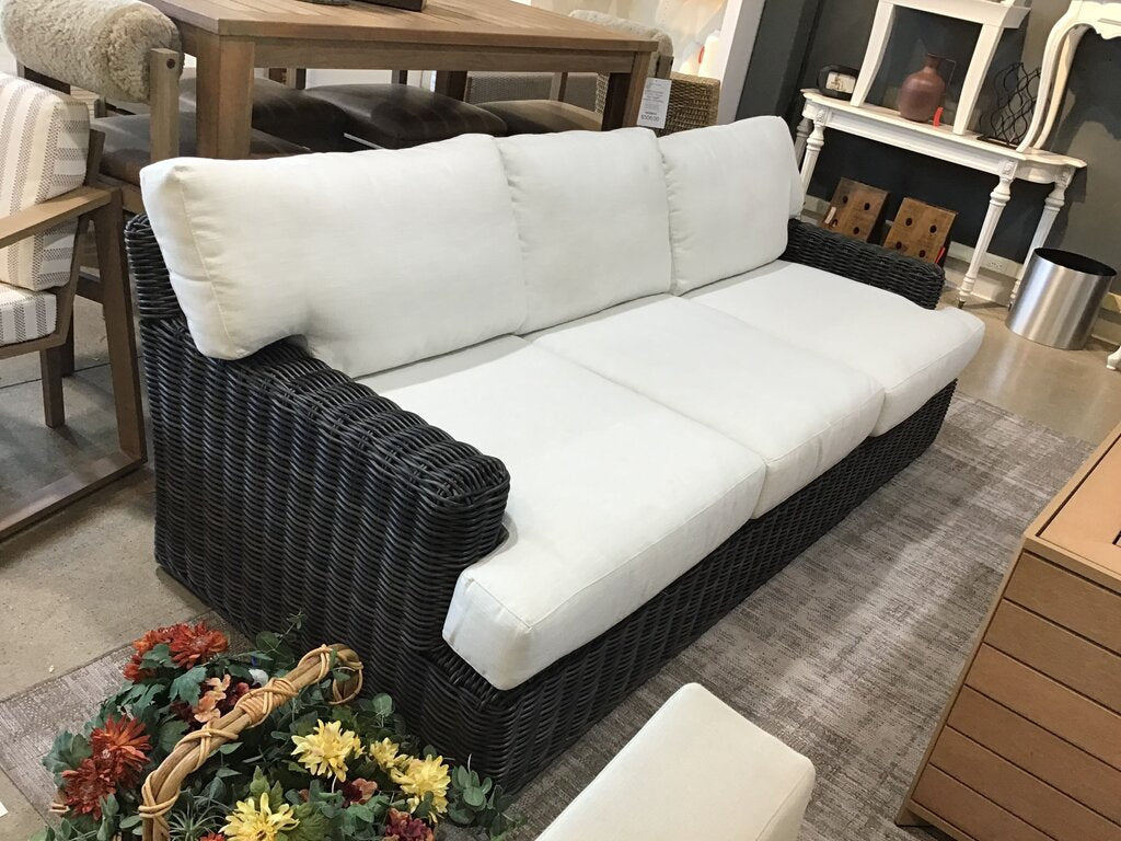 Arhaus Malibu 3-Cushion Resin Wicker OUTDOOR Grey / White 88Wx39Dx29H