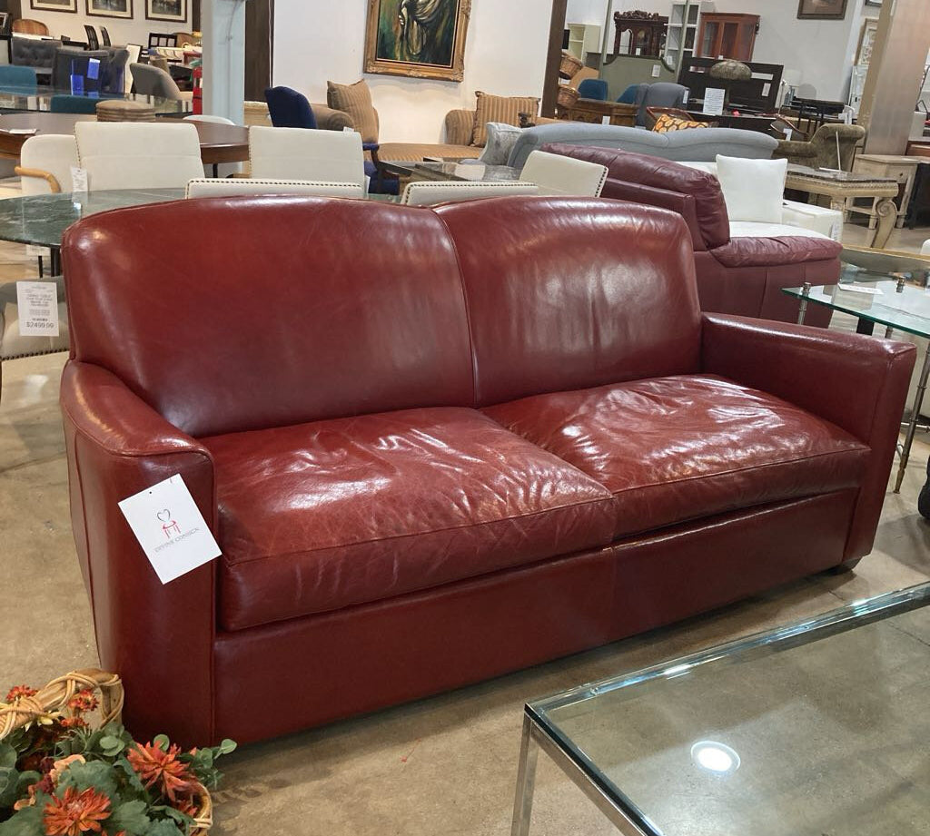 Crate & Barrel Sienna Leather SOFA Red 82w35d36h