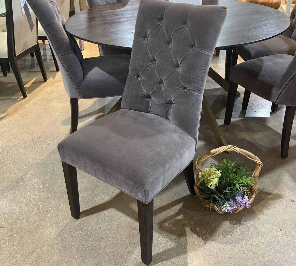 Restoration Hardware Martine Velvet Tufted DINING CHAIRS Grey 20Wx22Dx38H