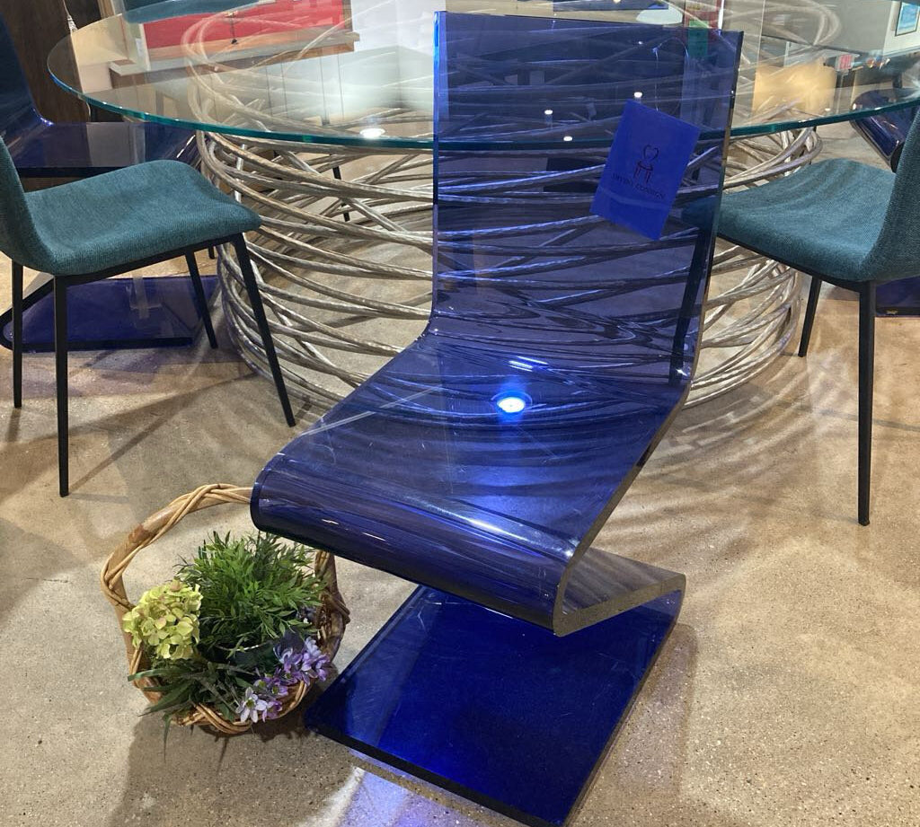 70's Vintage Modern Acrylic Z-Cantilever DINING CHAIRS Blue 16Wx21Dx36H