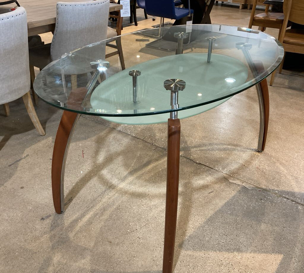 Oval Glass Top w/ Sculptural Base DINING TABLE 60Wx36Dx29.5H
