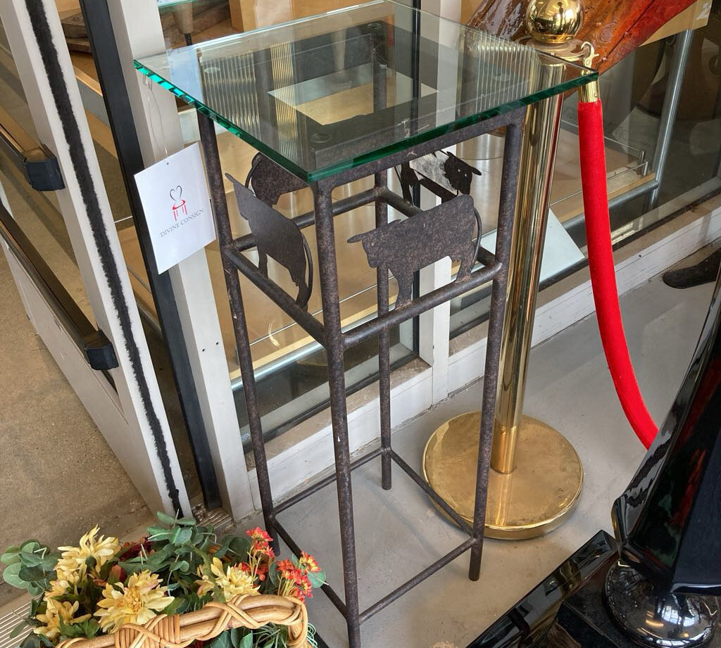 Artisan Metal Base w/ Bear Design & Square Glass Top SIDE TABLE 15Wx36H