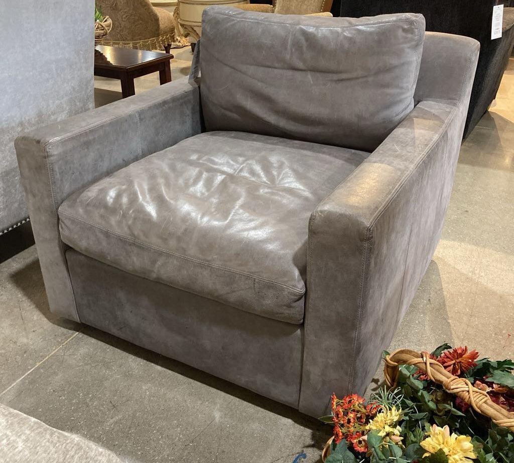 Restoration Hardware Leather Belgian Track CHAIR taupe 39Wx43Dx31H