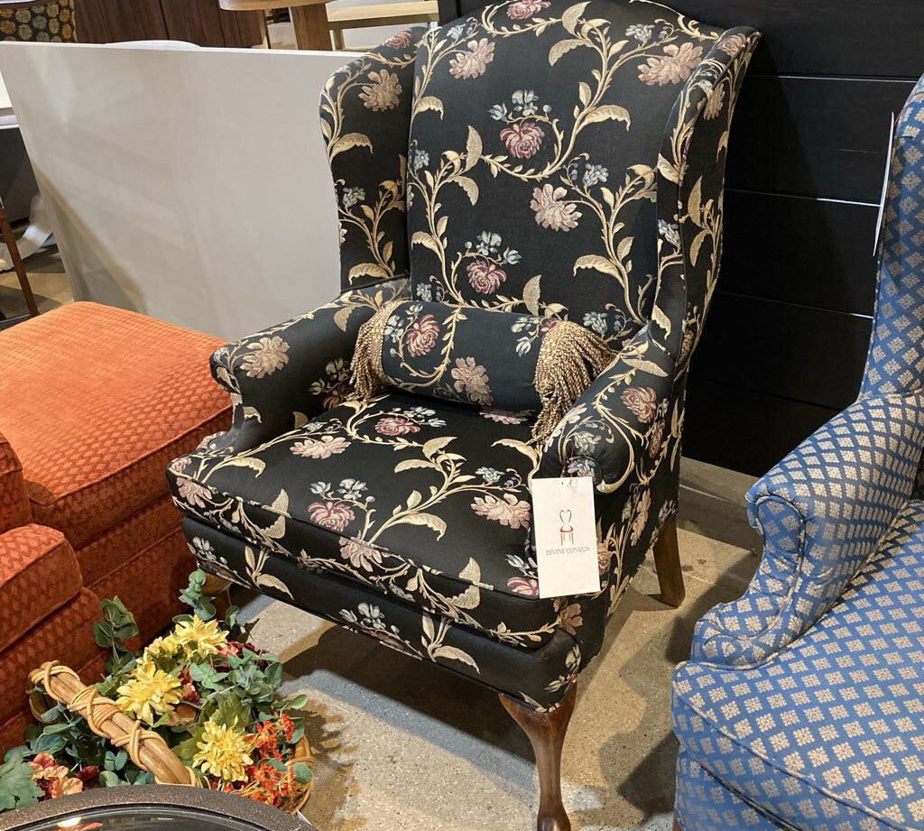 Fine Custom Floral Pattern Wingback CHAIR 31Wx28Dx42H