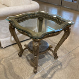 Ornate Base w/ Glass Top SIDE TABLE 25Wx24H