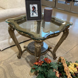 Ornate Base w/ Glass Top SIDE TABLE 25Wx24H