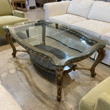 Glass Top Ornate Base COFFEE/COCKTAIL TABLE 51Wx32Dx20H