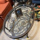 Iron Scrollwork Base Oval Glass Top COFFEE/COCKTAIL TABLE 48Wx34Dx17H