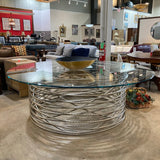 1970s Sculptural Italian Spiral Base w/ Round Glass Top DINING TABLE 84d29h