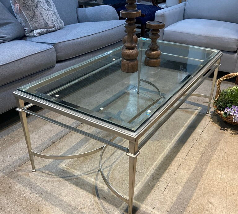 Antique Silver Gilt Rectangular Glass Top COFFEE/COCKTAIL TABLE 46w25.5d20h