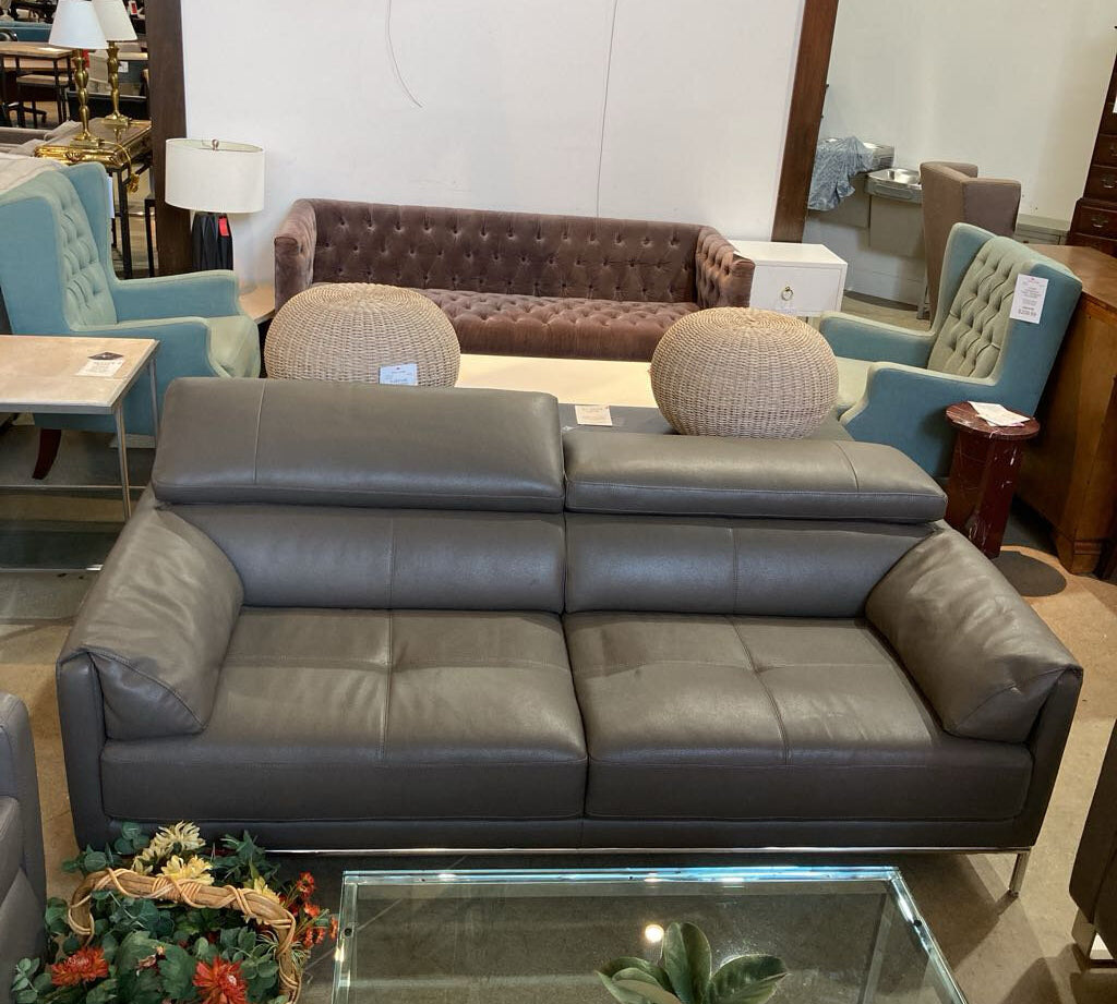Modani Modern Faux Leather w/ Adjustable Headrests SOFA Gray 79w39d28h