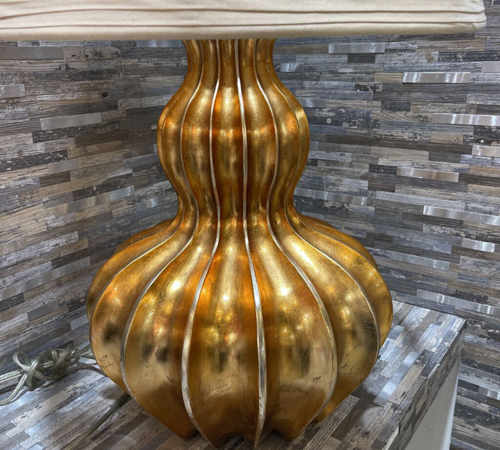 Luxe Gourd Shaped Oversized Base w/ Silken 2-Layer Shade TABLE LAMP Gold 19Wx30H