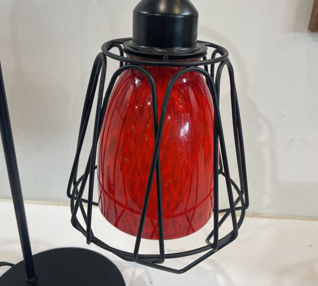 Metal Base Arching Red Glass Shade TABLE LAMP 10Wx6Dx16H