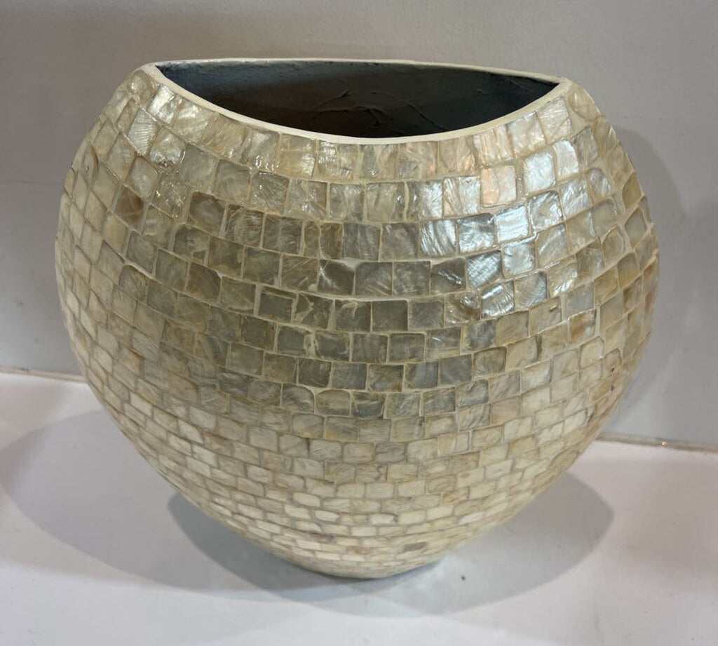 Laquered Mother Of Pearl Finish Mosaic Vase ACCESSORIES 12Wx5Dx14H
