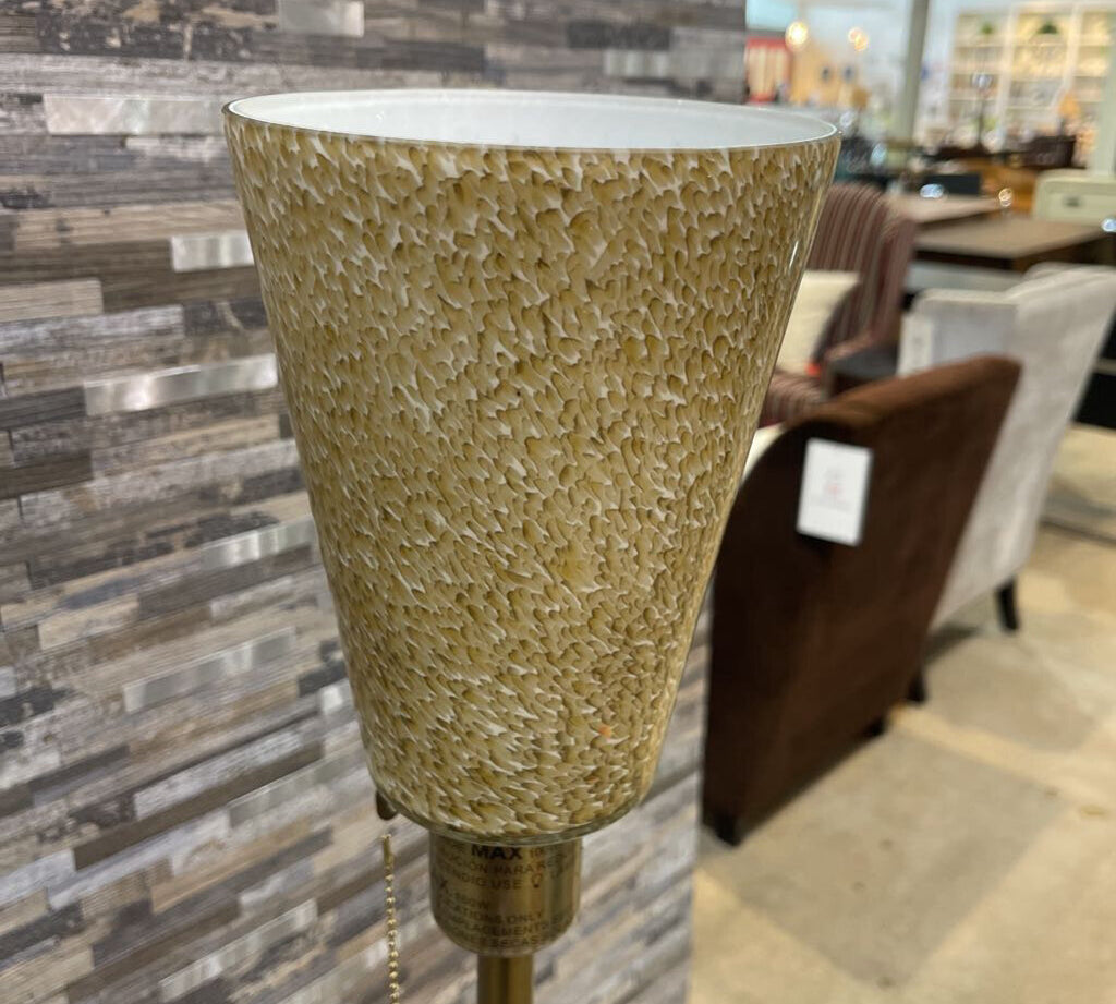 Brass Base Speckled Glass Torchier - Small Scale FLOOR LAMP 11Wx56H