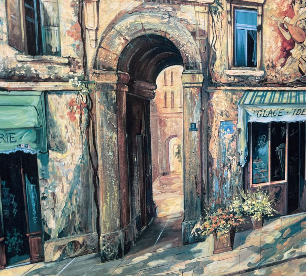Romantic French Street Scene Print on Canvas ART WORK 32Wx26H
