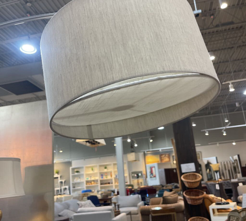 Silver Adjustable Arching Base w/ Light Filtering Linen Drum Shade FLOOR LAMP 35wX12dX67h