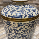 Fine Asian Lidded Cylinder Jar w/ Brass Accents ACCESSORIES 6.5Wx12.5H