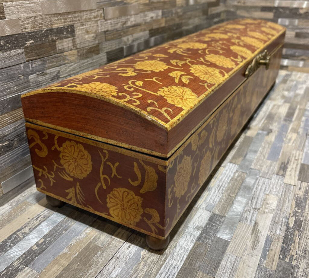 Oriental Accent Fine Decorative Elongated Hinged Lid Box ACCESSORIES 24Wx6Dx6H
