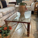 Sculptural Rectangular Rustic Glass Top COFFEE/COCKTAIL TABLE 48w26d17h