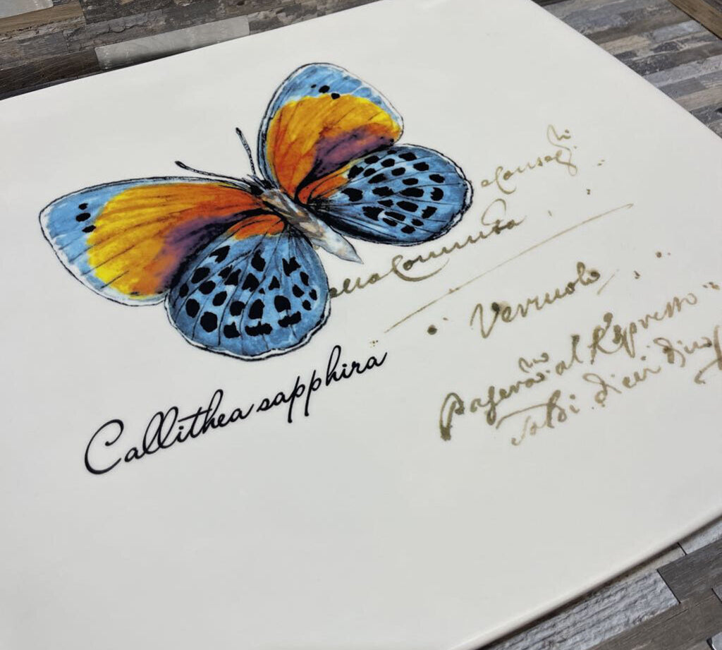 Italian Ceramic Butterfly Tray ACCESSORIES 16.75Wx15.5Dx1H