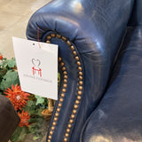 Barcalounger Leather Presidential w/ Brass Tack Trim RECLINERS Blue 34.5W40.5Dx40.25H