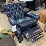 Barcalounger Leather Presidential w/ Brass Tack Trim RECLINERS Blue 34.5W40.5Dx40.25H