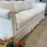 Baker Furniture Damask Skirted Roll-Arm SOFA 83w34d26h