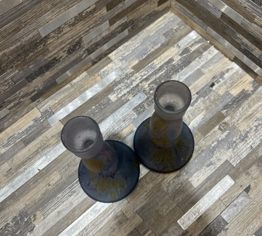 2pc Set Rueven Art Glass Candleholders ACCESSORIES 3.5d7h