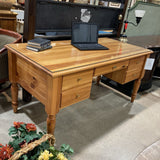 Honey Pine 4-Drawer Writing Desk w/ Glass Top DESKS 62w31d31h