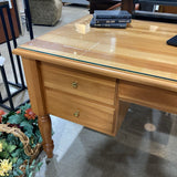 Honey Pine 4-Drawer Writing Desk w/ Glass Top DESKS 62w31d31h