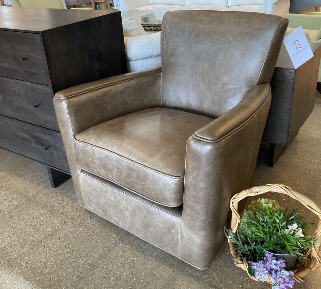 Pottery Barn Irving Square Arm Leather Swivel CHAIR 31w28d32h