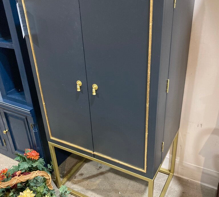 Ballard Designs Harper Campaign Bar CABINET Midnight Blue 28w20d54.5h