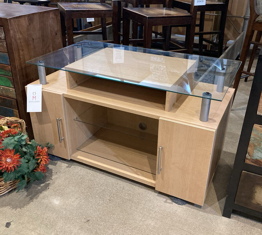 Contemporary Wood & Glass Tv Stand MEDIA CONSOLE 42w23d24h