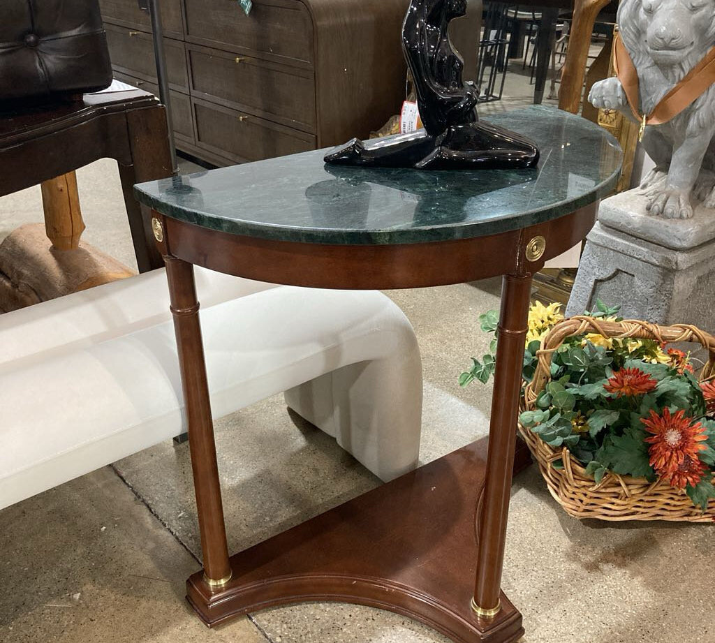 Neoclassical Half-Moon Marble Top CONSOLE TABLE 29w14.5d30h