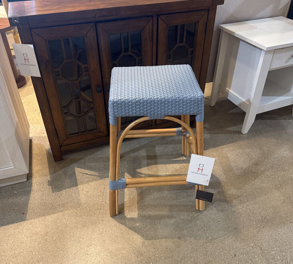 Robias Backless Rattan BAR/COUNTER STOOL Blue 19.5w17d24.5h