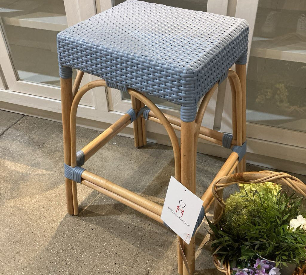 Robias Backless Rattan BAR/COUNTER STOOL Blue 19.5w17d24.5h