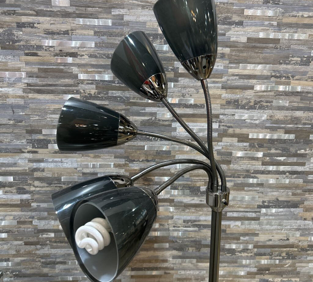 Nickel Five Light Gooseneck FLOOR LAMP 11d67h