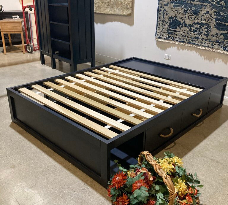 4-Drawer Wood Platform Full Bed BEDS Navy 55.5w77d15h