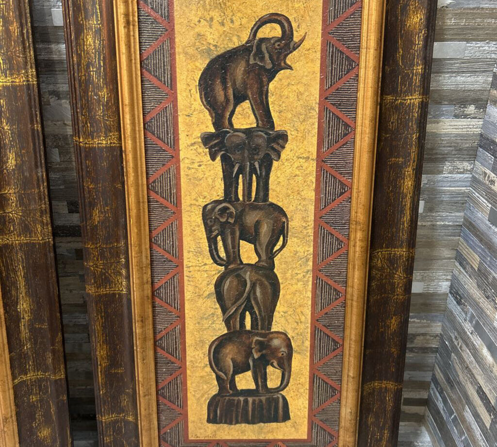 2pc African Stacked Sculpture Depictions ART WORK 13x25