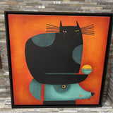 "Black Cat On Head" By Terry Runyan Framed Canvas ART WORK 28x28