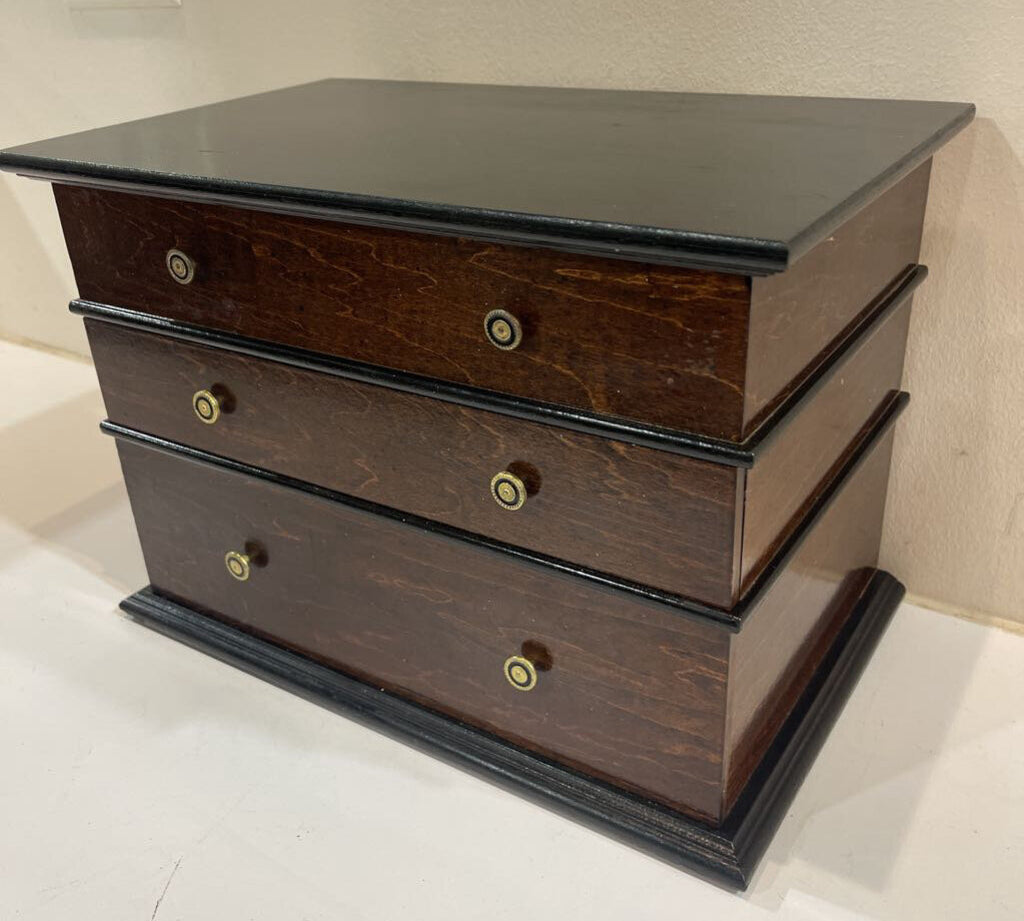 French Deco Style Wood Jewelry Box w/ Brass Handles ACCESSORIES 13Wx8Dx9H