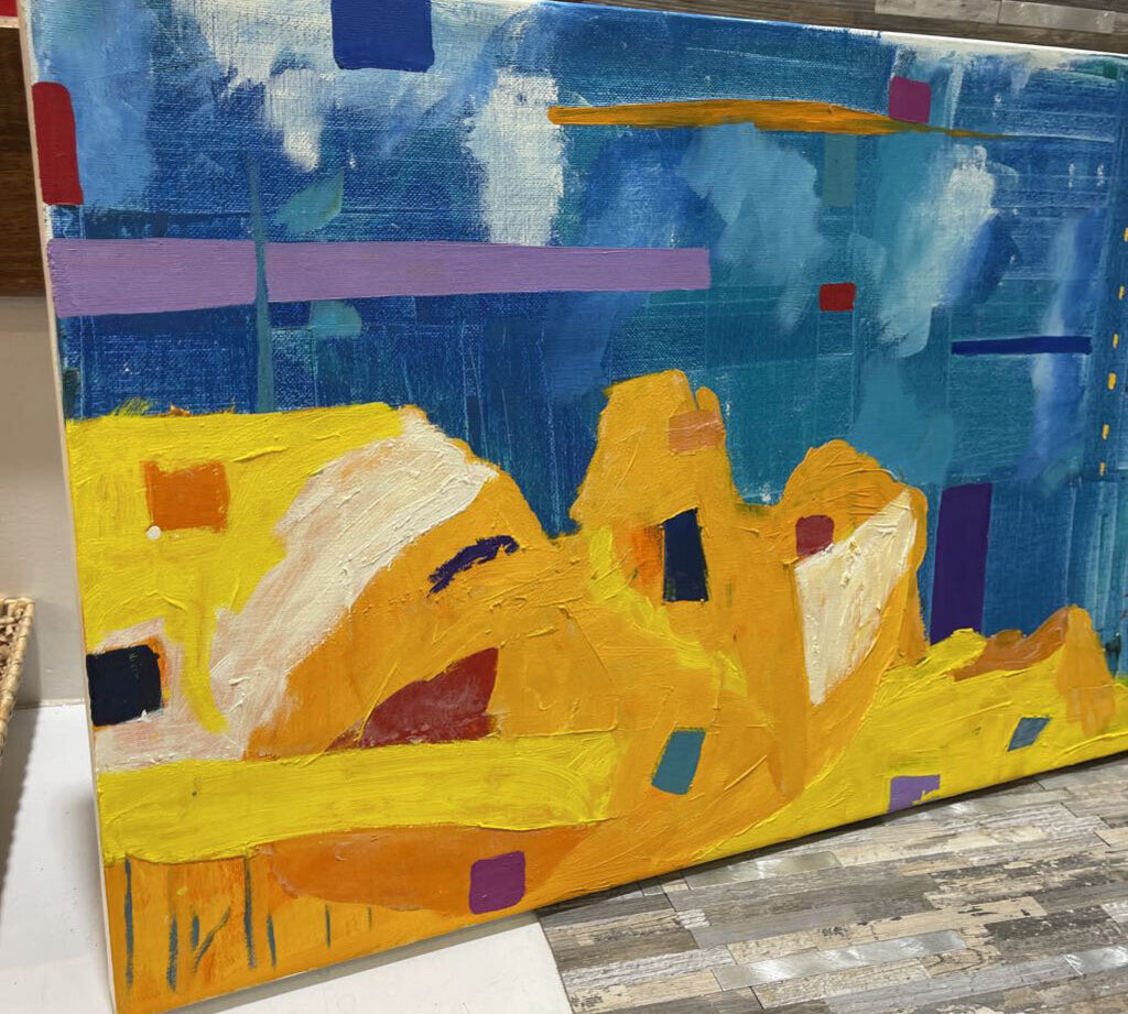Modern Abstract Original Painting on Canvas By Jesse Blanchard Signed ART WORK 45Wx18H