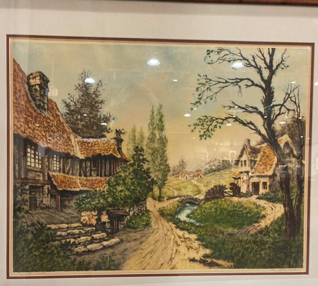 Antique Rene Barnaix "La Valle" Aquatint Etching ART WORK 338Wx28H
