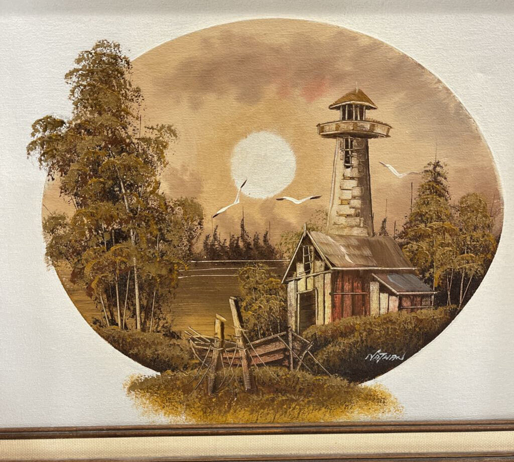 Vintage Original Rural Scenic Painting on Canvas ART WORK 22Wx18H