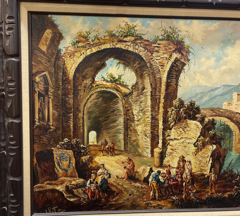 Vintage Original Scenic Roman Painting on Canvas ART WORK 44Wx32H