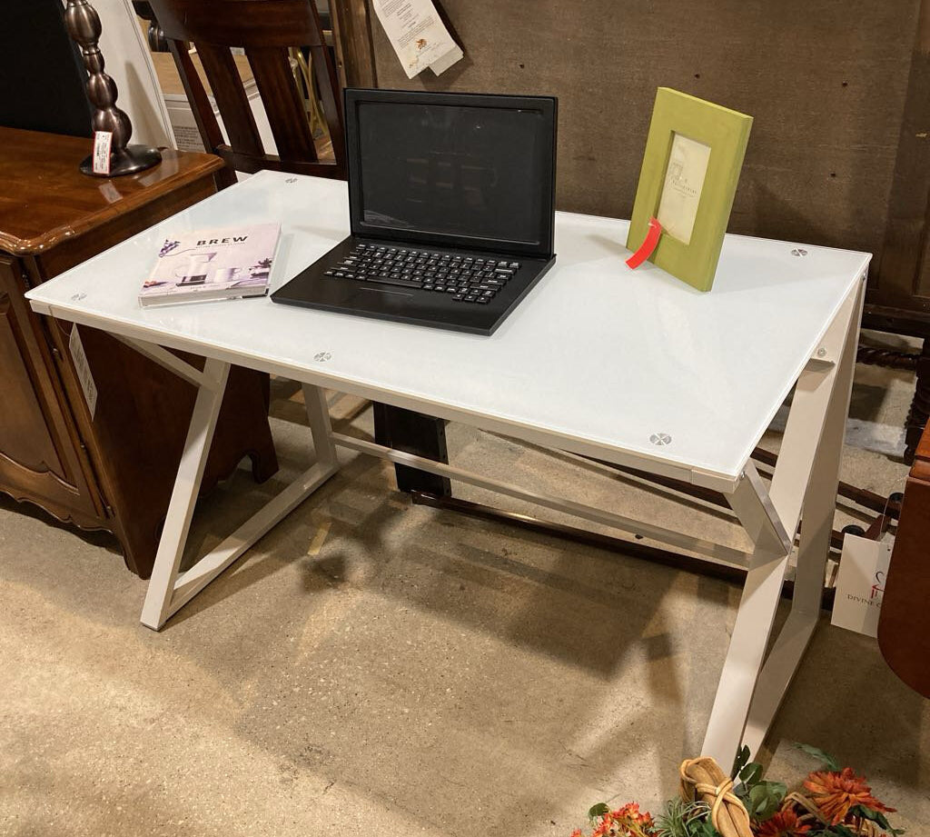 Modern Glass Top Computer Desk DESKS 47w23.5d29h